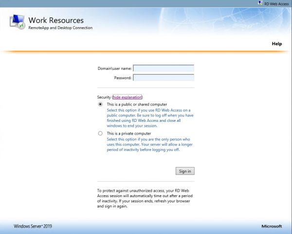 SSO Single-Sign-On to your onPremise RDS Remote Desktop Services 2016/ ...