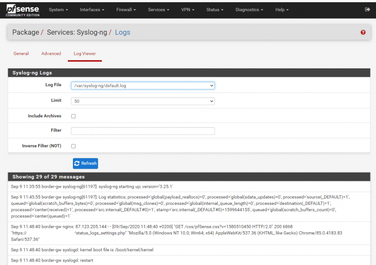 Pfsense Log Configuring a Syslog Server on pfSense with the syslog-ng Package ...