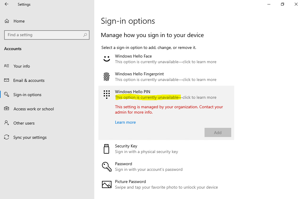 windows 10 disable pin prompt