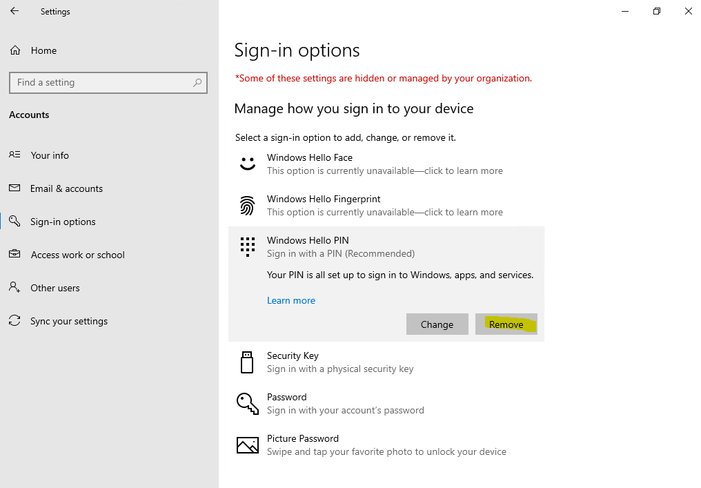 Can't enable Windows Hello - Some settings are managed by your