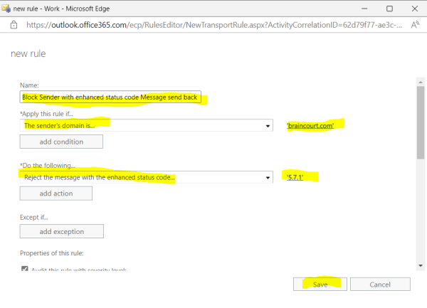 Office 365 Exchange Online Block Sender Domain