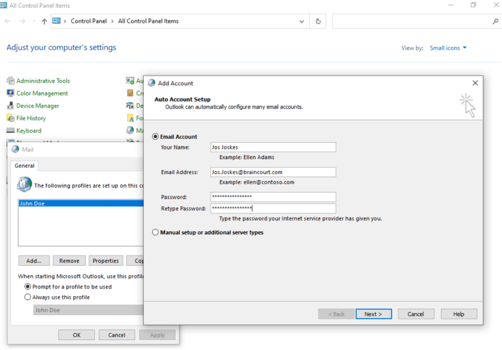 add another email account to outlook 365 online