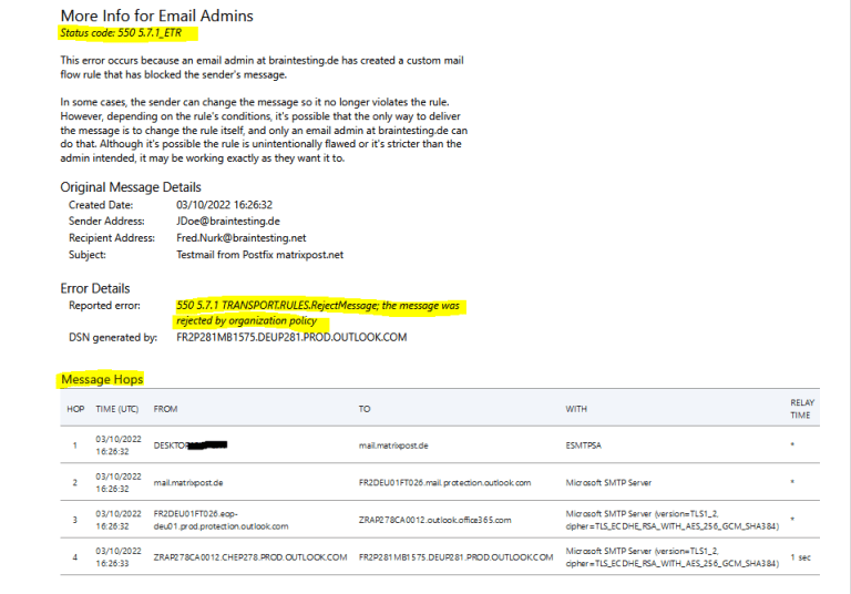 How to reject Emails in Office 365 they fail DMARC