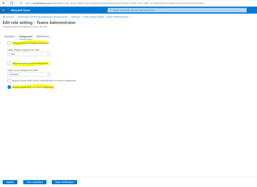 assignment type eligible or active