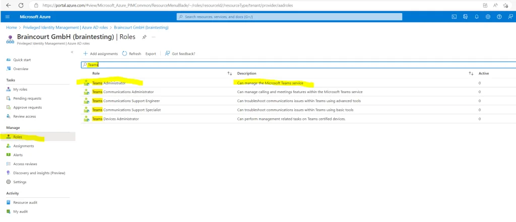 assignment type eligible or active