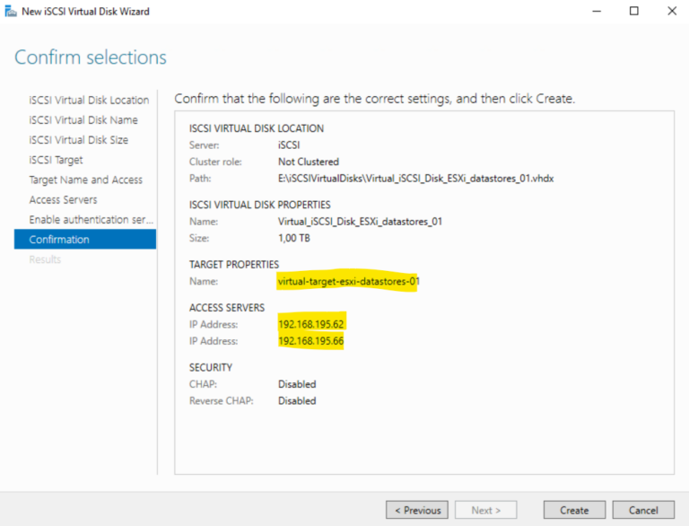 Set Up iSCSI Virtual Disks as Shared Storage for an ESXi Host Cluster ...