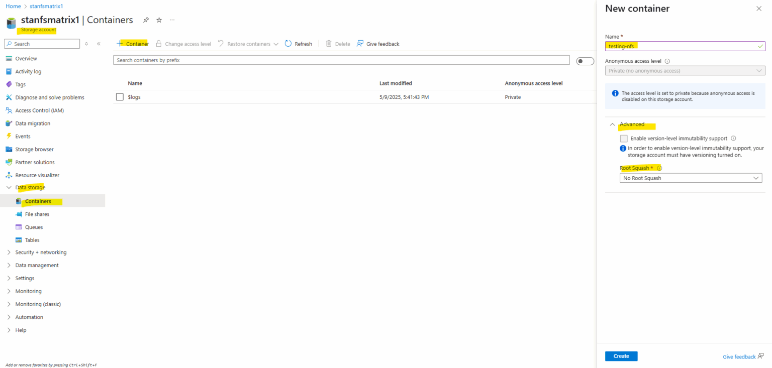 Set up an Azure Storage Account and Blob Storage for NFS Access by ...